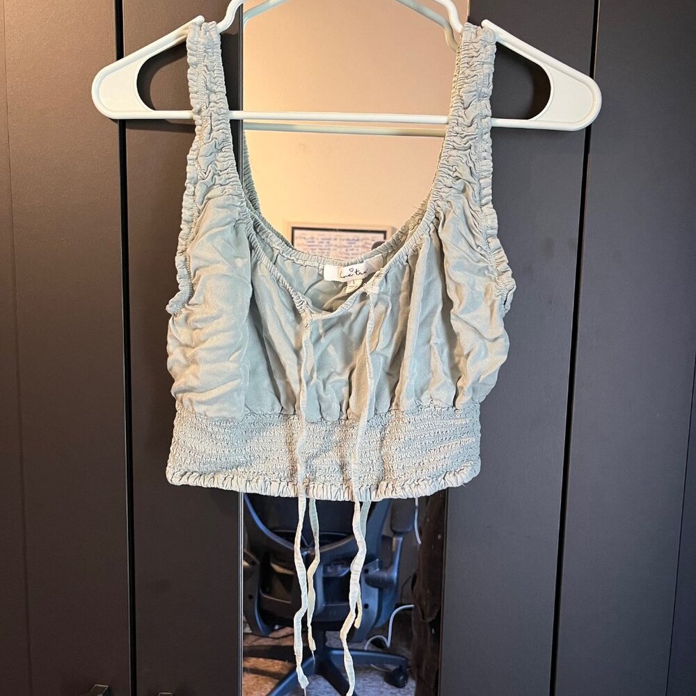 Love Tree Large cropped green tank top.